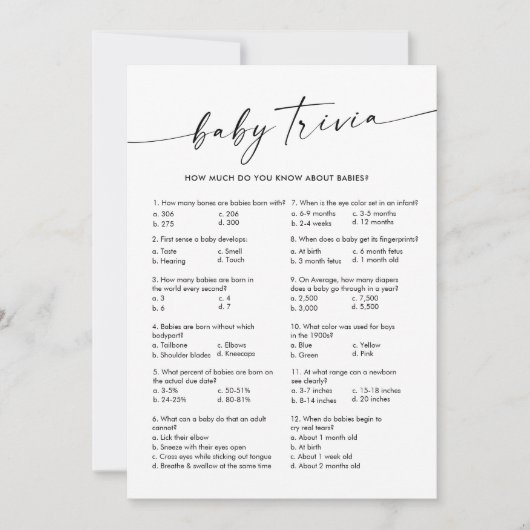KAIA Baby Trivia Baby shower Spel Kaart (Voorkant)