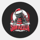 Kaiju Christmas Santazilla Japanese Monster Dinosa Ronde Sticker (Voorkant)