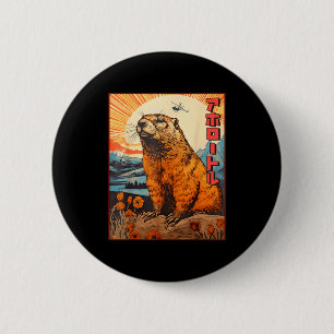 Kaiju Groundhog Monster Retro Anime Manga Vintage Ronde Button 5,7 Cm