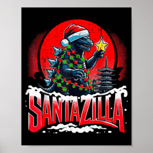 Kaiju Kerstmis Santazilla Japans Monster Dinosauri Poster