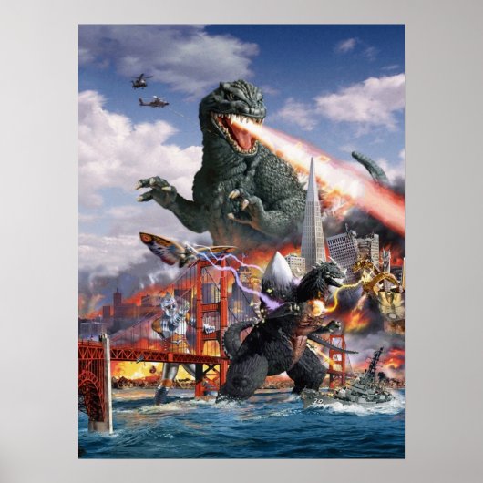 Kaiju Monster Draak Dinosaurus Battle Poster (Voorkant)