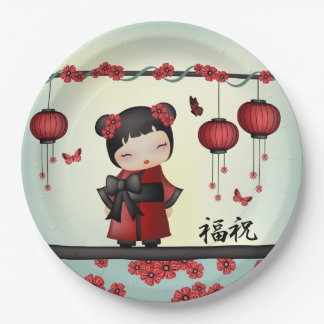 Kaiko de kokeshi pop "Zegen" Papieren Bordje