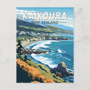 Kaikoura Nieuw-Zeeland Travel Art Vintage Briefkaart