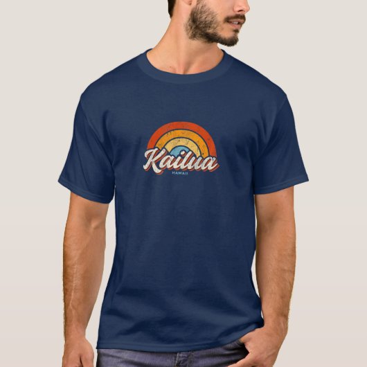 Kailua Hawaii HI Regenboog Retro 70S T-shirt (Voorkant)