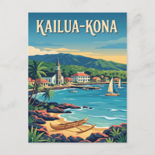 Kailua-Kona Hawaïaanse haven retro vintage poster Briefkaart