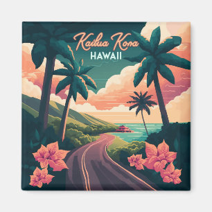 Kailua Kona Hawaii Big Island Sunset Retro Magneet