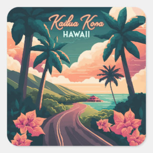 Kailua Kona Hawaii Big Island Sunset Retro Vierkante Sticker