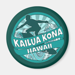 Kailua Kona Hawaii blauwgroen surfer logo magnet Magneet