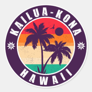 Kailua-Kona Hawaii Retro Palm Trees 60s Souvenirs Ronde Sticker