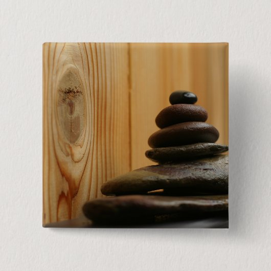 Kairn Meditation Stones and Wood Vierkante Button 5,1 Cm (Voorkant)
