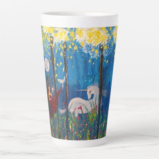 Kairos Woman and Unicorn Imaginaire Art Latte Mug (Devant)