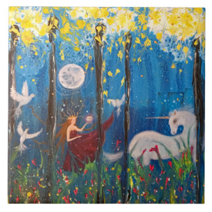 Kairos Woman and Unicorn Original Art Tegeltje