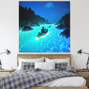 Kajak in gloeiend waterontwerp canvas afdruk