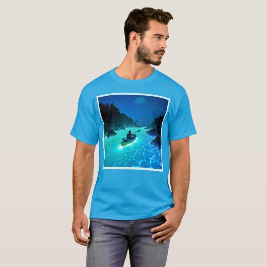 Kajak in gloeiend waterontwerp t-shirt (Voorkant volledig)