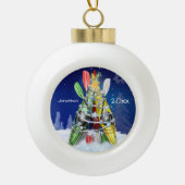 Kajak Kerstboom aangepaste naam en jaar Keramische Bal Ornament (Voorkant)