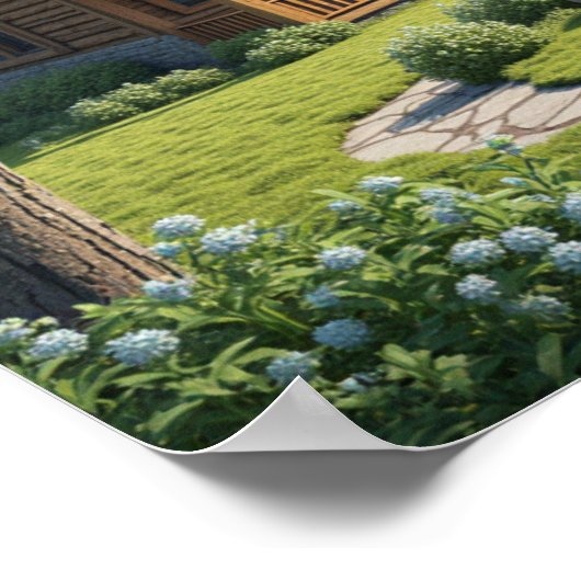 Kajuit naast de rivier in de bossen poster (Hoek)