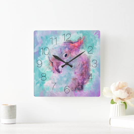 Kaketoe in pastel waterverf artistiek vierkante klok (Huis)