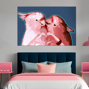 Kaketoe Sweethearts Roze & Blauw Paar's Slaapkamer Poster