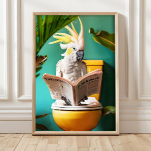 Kaketoes leest op toiletpapier, grappige badkamerp poster