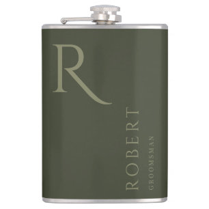 Kaki Groen Mannelijk Monogram Groomsmen Gift Heupfles