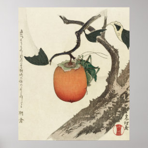Kakifrucht met Grasshopper van Hokusai Poster