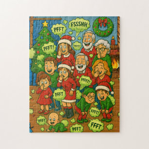 Kakkende Familie Kerstfeest Legpuzzel