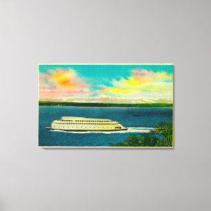 Kalakala Ferry, Puget Sound, Olympisch gebergte Canvas Afdruk