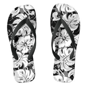 Kalakaua Border Hawaiian Hibiscus Black Teenslippers
