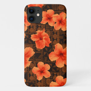 Kalalau Tapa Tropisch Hawaïaans Sinaasappel Hibisc iPhone 11 Hoesje