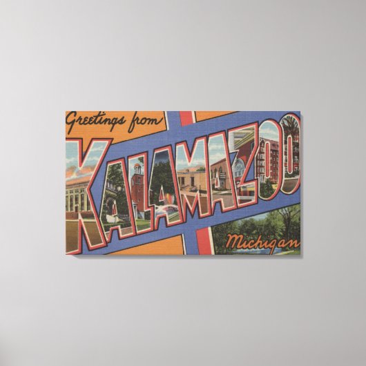 Kalamazoo, Michigan - Scenes met grote letters Canvas Afdruk (Voorkant)