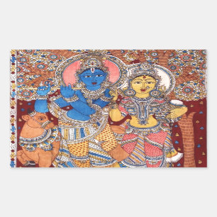 KALAMKARI RADHA KRISHNA PAINTING RECHTHOEKIGE STICKER