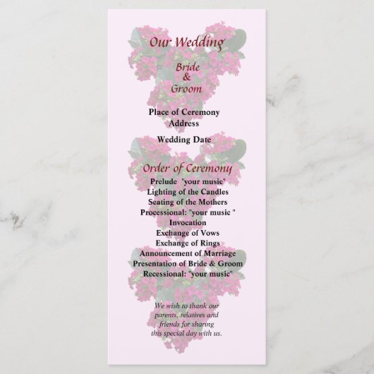 Kalanchoe Heart Wedding Programme Programma (Voorkant)
