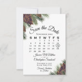 Kalanderrit met dennenappels en wintergroen voor b save the date (Voorkant)