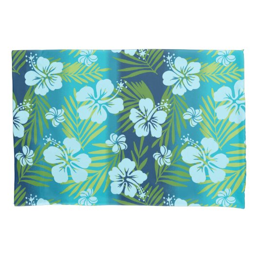 Kalani Tie Dye Blend Tropisch Hibiscus - Blauwgroe Kussensloop (Voorkant)