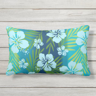 Kalani Tie Dye Tropical Hibiscus Omkeerbaar - Teal Buitenkussen