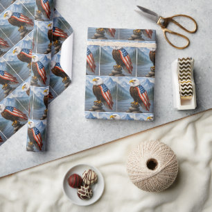 Kale adelaar draagt Amerikaanse vlag cape Cadeaupapier