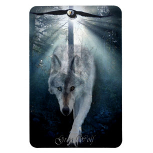 Kale adelaar & Grijze Wolf Wildlife Art Premium Ma Magneet