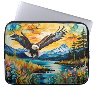 Kale adelaar Jacht in wilde bloemen Laptop Sleeve