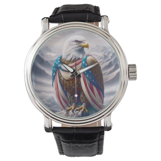Kale adelaar met een scheur draagt Amerikaanse vla Horloge (Voorkant)