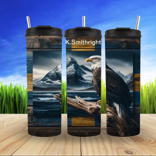 Kale adelaar met oceaanbergen thermosbeker