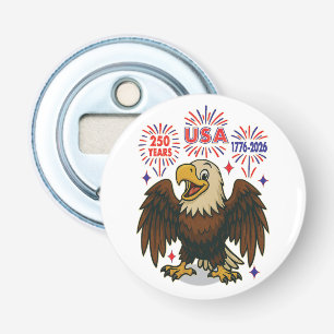 Kale adelaar met vuurwerk – VS 250 jaar 1776-2026 Button Flesopener