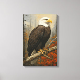 Kale adelaar op tak in herfstbos canvas afdruk