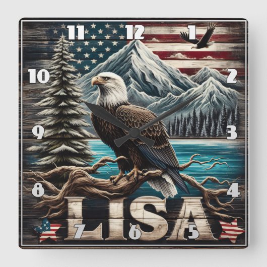 Kale adelaar op tak tegen berg Uitzicht Vierkante Klok (Voorkant)