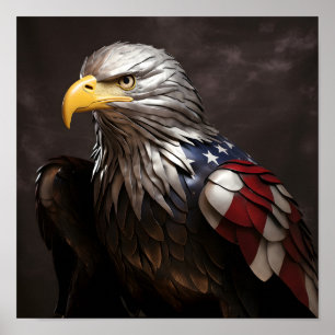 Kale Eagle metalen sculptuur met Amerikaanse vlag Poster