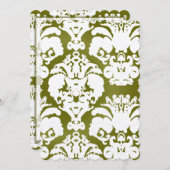 Kale Green Damask Vintage Wedding Invitations (Devant / Derrière)