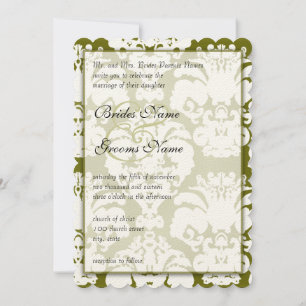 Kale Green Damask Vintage Wedding Invitations
