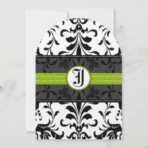 Kale Green Monogram Mariage damassé Invitation