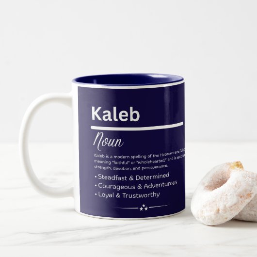 Kaleb Personalized Name Tweekleurige Koffiemok (Met donut)