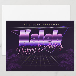 Kaleb prénom carte rétro lilas anniversaire