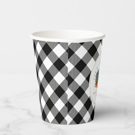 Kalebas Blauwe Pompoen Plaid Thanksgiving Papieren Bekers (Rechts)